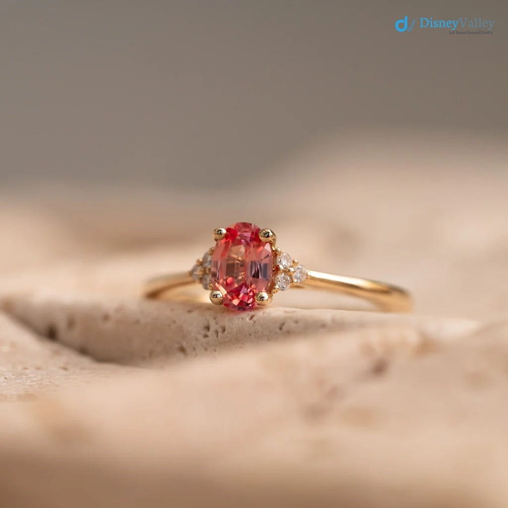 The Victoria Ring 0.84ct Oval Pink Sapphire & Lab Diamond Yellow Gold Main image