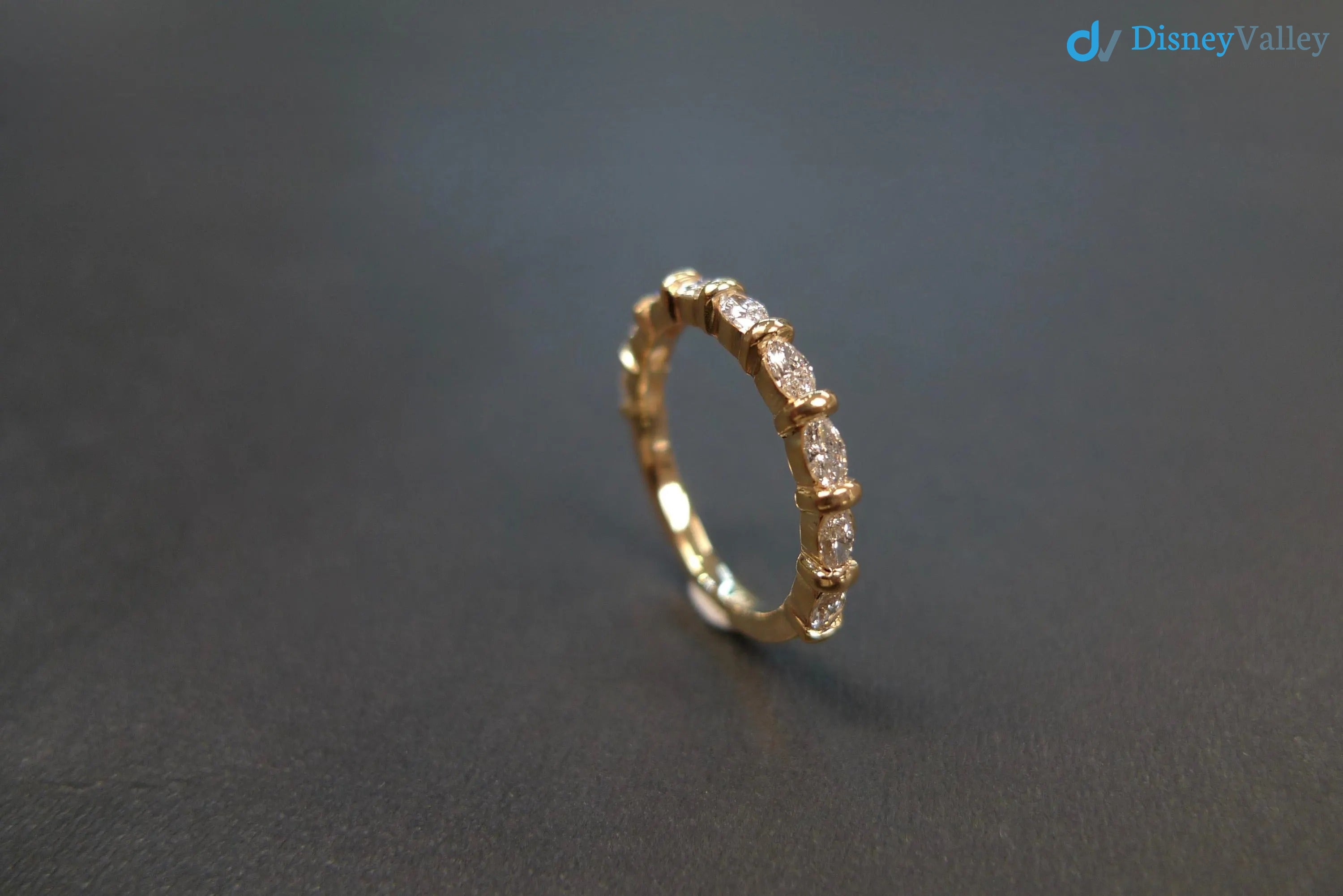 Marquise Diamond Wedding Ring in 14K Yellow Gold, Half Eternity Diamond Wedding Ring - DisneyValley 