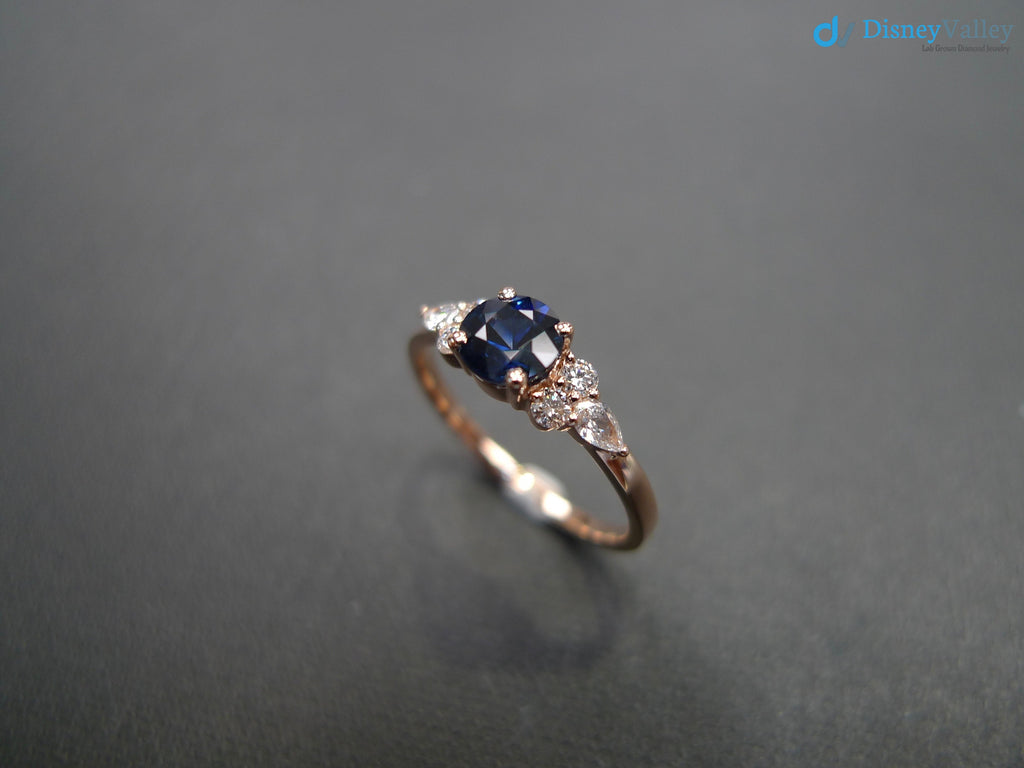 Unique Blue Sapphire and Pear Diamond Engagement Ring - DisneyValley 
