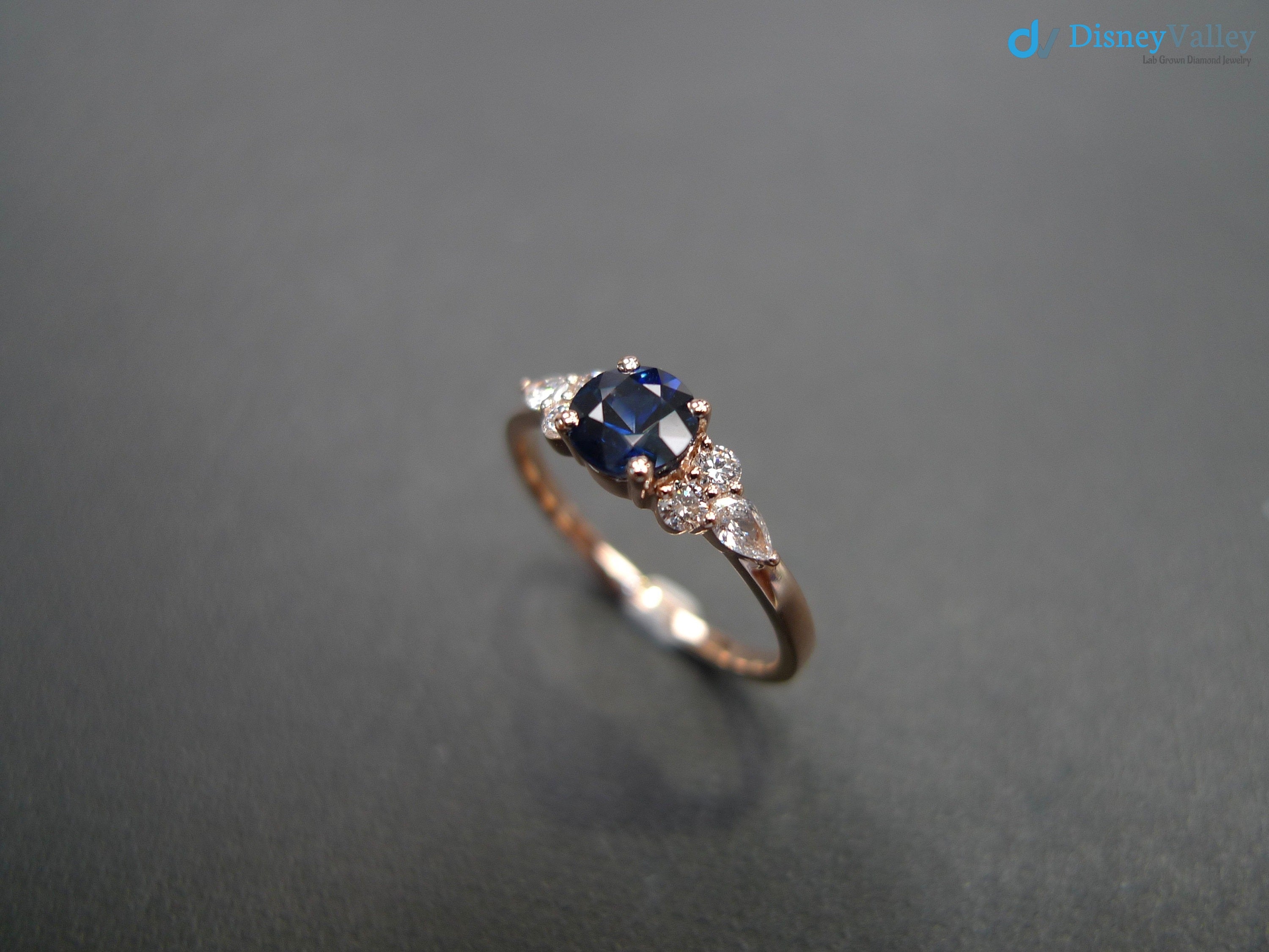 Unique Blue Sapphire and Pear Diamond Engagement Ring - DisneyValley 