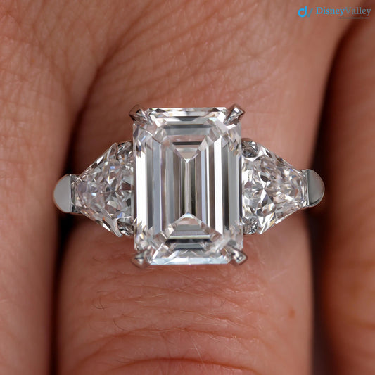 Emerald Cut Three Stone Engagement Ring Calf Cut Side Stones ring - DisneyValley 