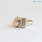 Bezel Lab Diamond Moi et Toi Ring, 2 Carat Emerald Cut Diamond Ring - DisneyValley 