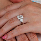 Emerald Cut Three Stone Engagement Ring Calf Cut Side Stones ring - DisneyValley 