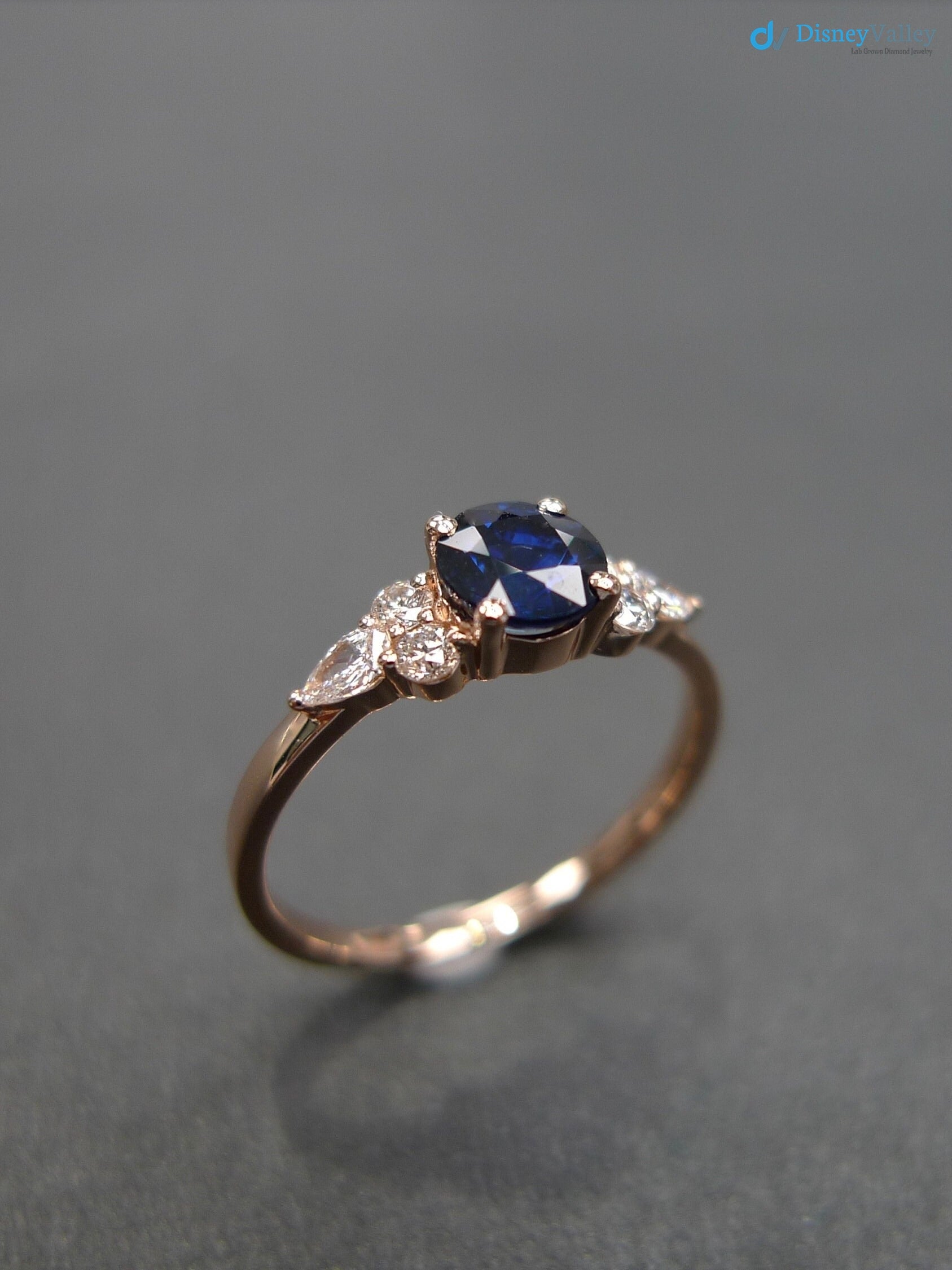 Unique Blue Sapphire and Pear Diamond Engagement Ring - DisneyValley 