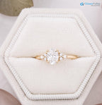 lab diamond engagement ring, oval brilliant cut diamond, diamond cluster engagement ring
