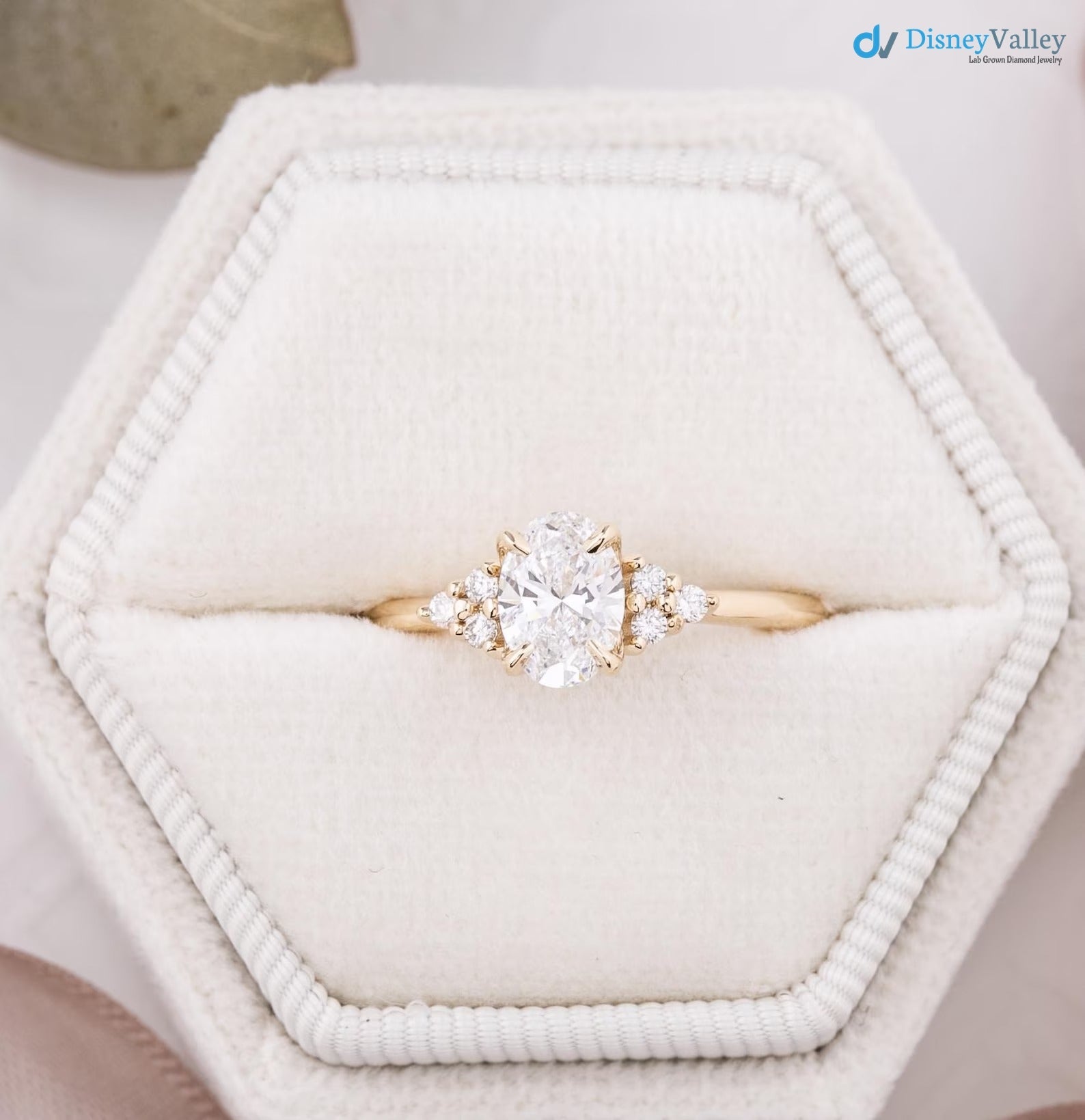 lab diamond engagement ring, oval brilliant cut diamond, diamond cluster engagement ring