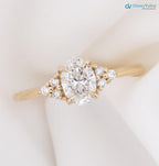 lab diamond engagement ring, oval brilliant cut diamond, diamond cluster engagement ring