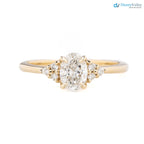 lab diamond engagement ring, oval brilliant cut diamond, diamond cluster engagement ring