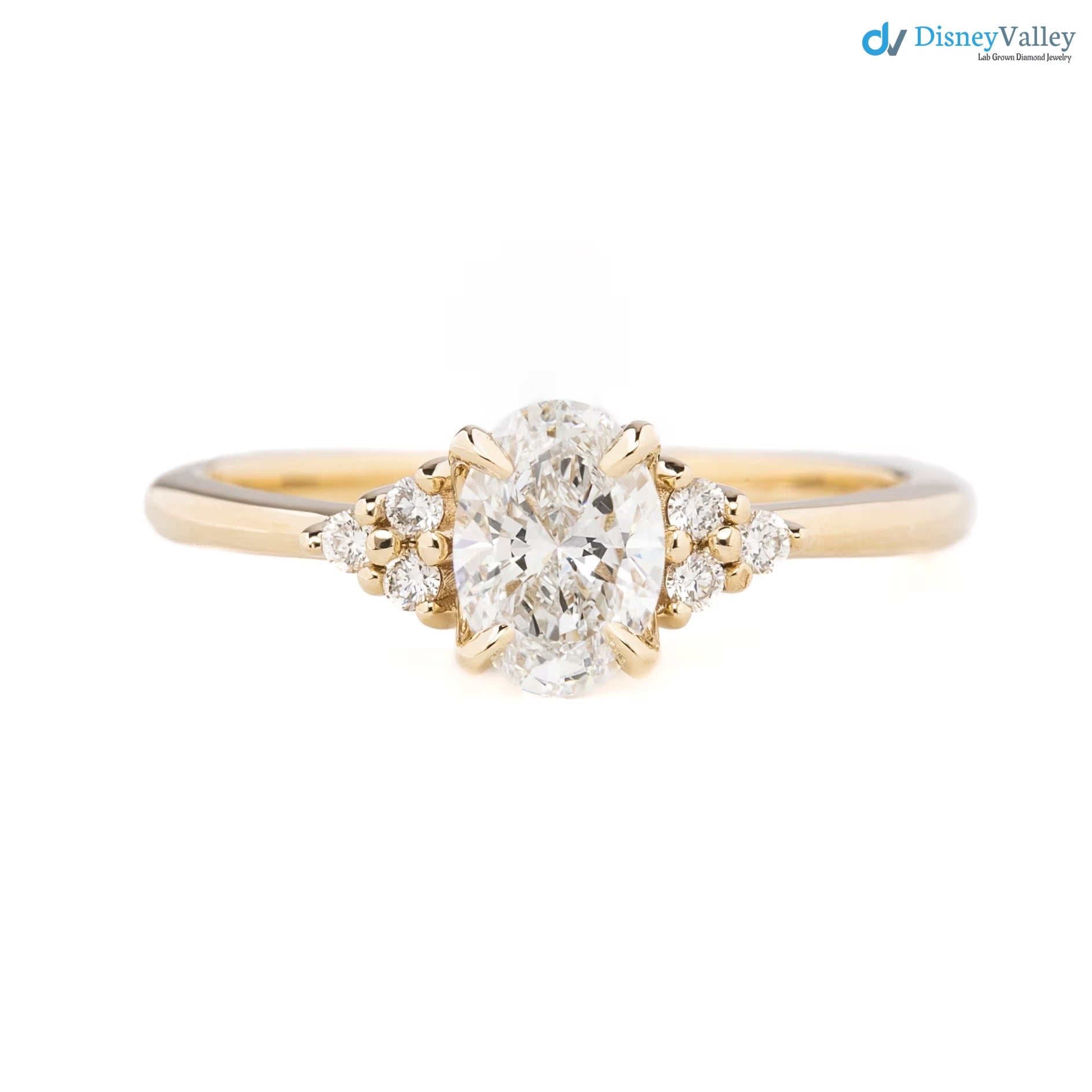 lab diamond engagement ring, oval brilliant cut diamond, diamond cluster engagement ring