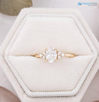 lab diamond engagement ring, oval brilliant cut diamond, diamond cluster engagement ring