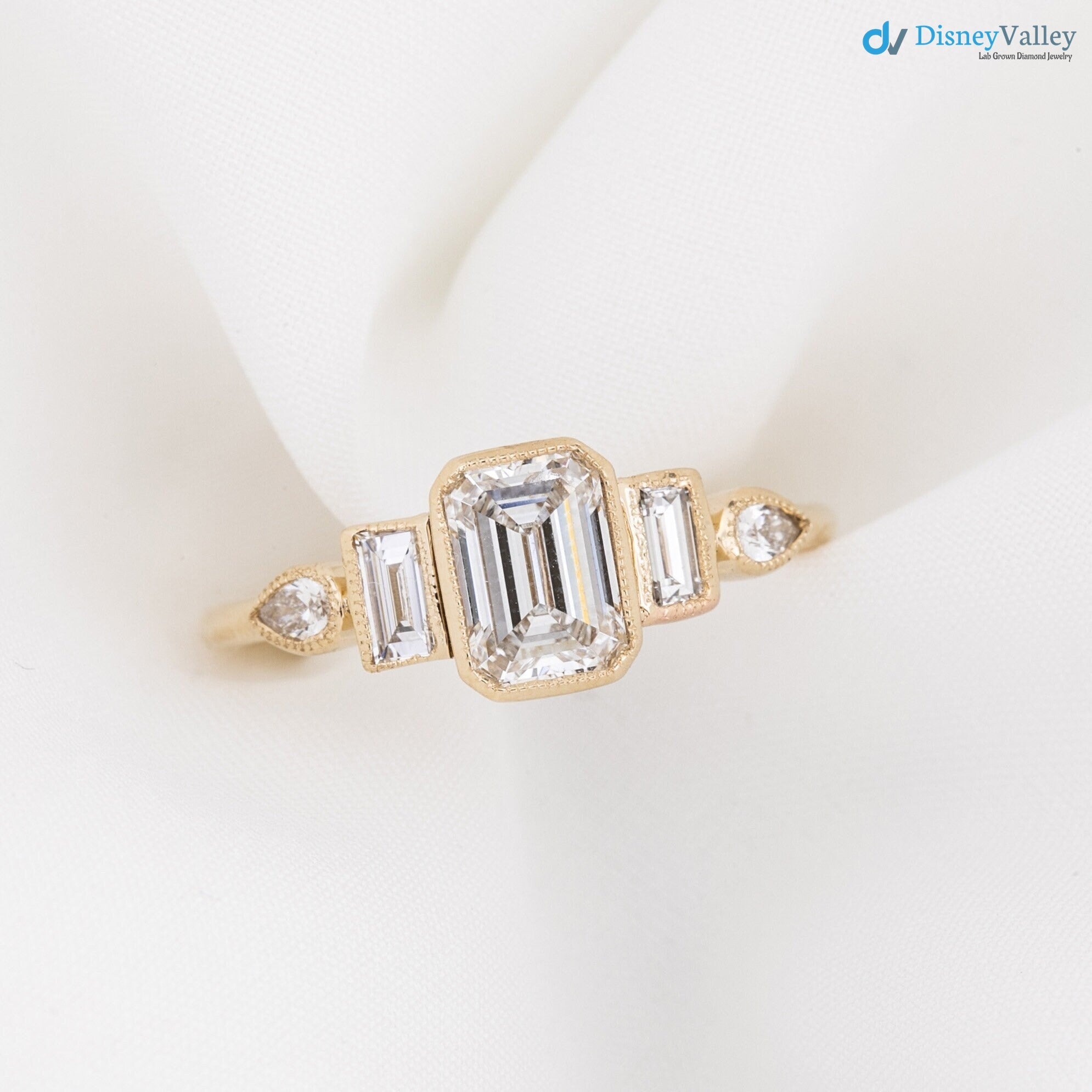 1ct Emerald cut lab diamond engagement ring, Low profile emerald diamond ring Main image