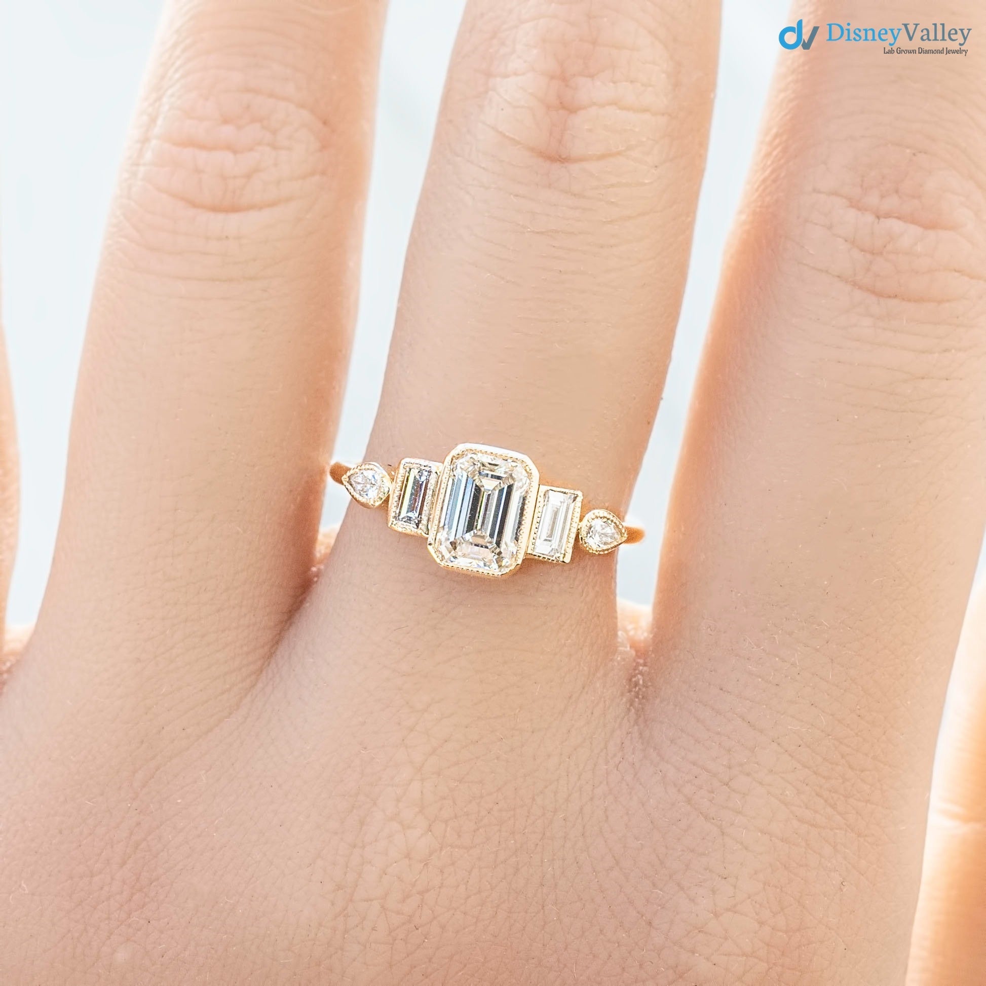 1ct Emerald cut lab diamond engagement ring, Low profile emerald diamond ring
