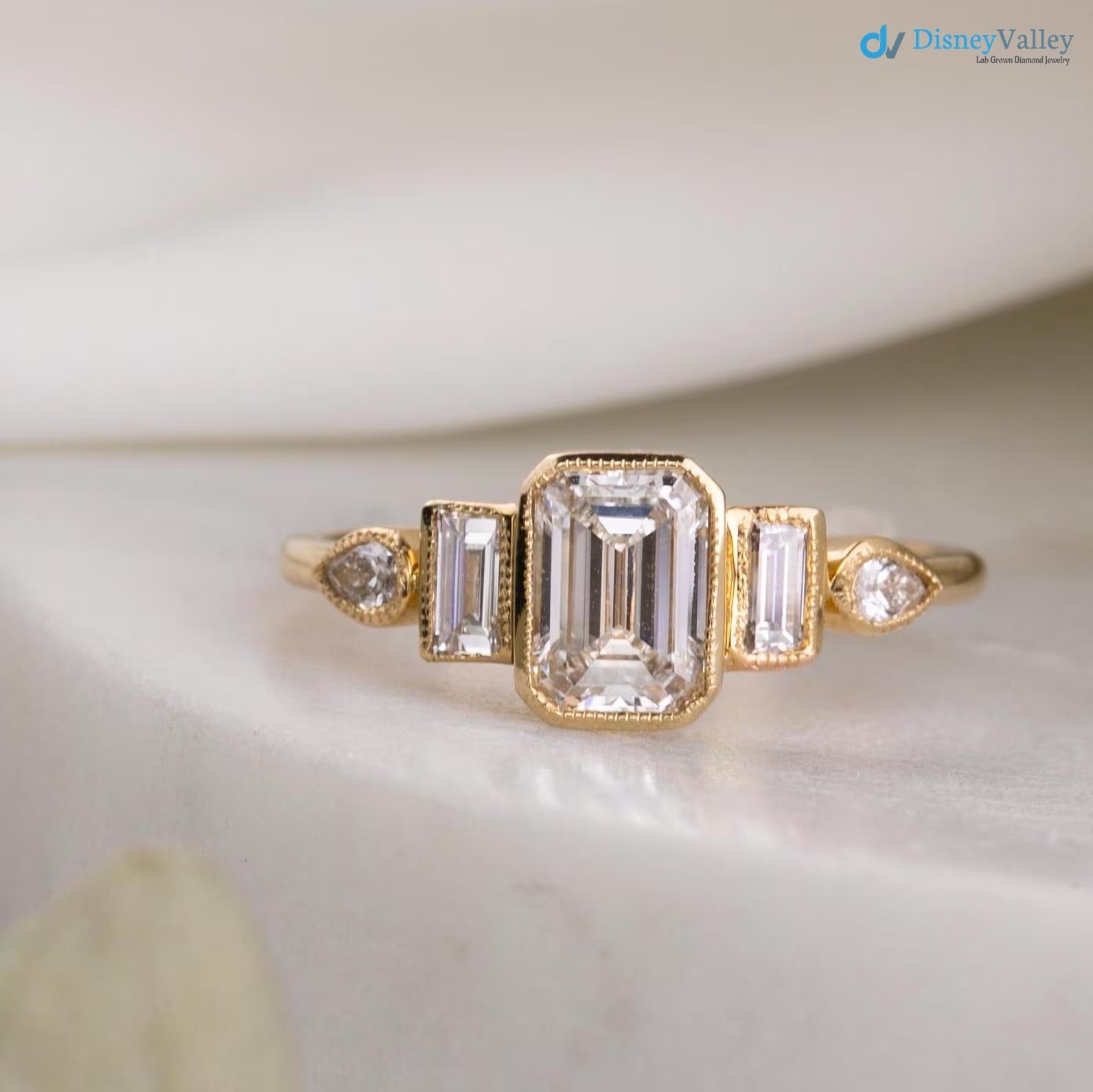 1ct Emerald cut lab diamond engagement ring, Low profile emerald diamond ring