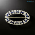 Art Deco Oval White Moissanite Diamond and Sapphire Brooch
