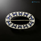 Art Deco Oval White Moissanite Diamond and Sapphire Brooch