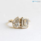 Bezel Lab Diamond Moi et Toi Ring, 2 Carat Emerald Cut Diamond Ring - DisneyValley 
