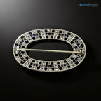 Art Deco Oval White Moissanite Diamond and Sapphire Brooch