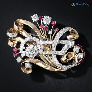 Art Deco Oval White Moissanite Diamond and Sapphire Brooch
