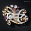 Art Deco Oval White Moissanite Diamond and Sapphire Brooch