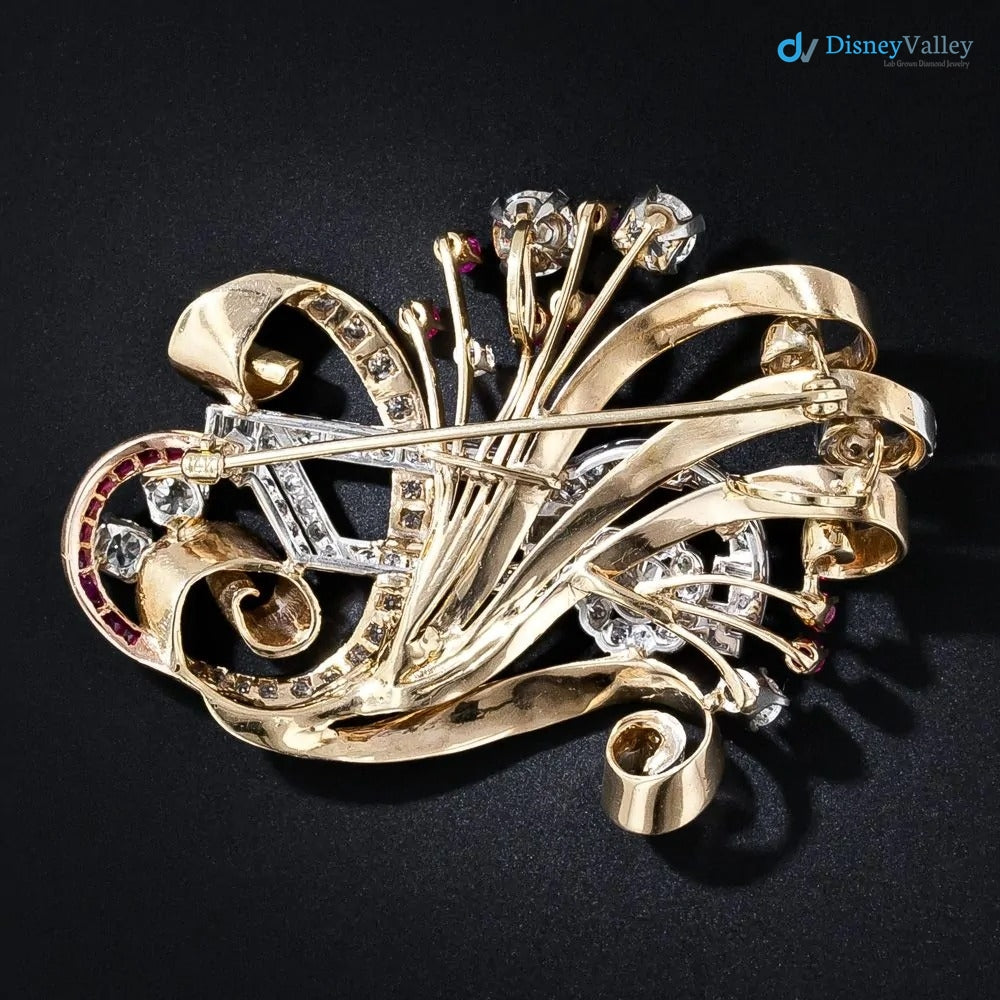 Art Deco Oval White Moissanite Diamond and Sapphire Brooch
