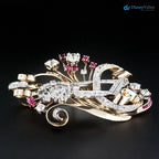 Art Deco Oval White Moissanite Diamond and Sapphire Brooch