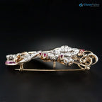 Art Deco Oval White Moissanite Diamond and Sapphire Brooch