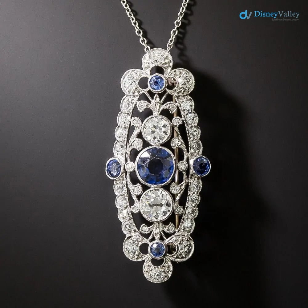 Edwardian Rare legendary Unique Sapphire and Diamond Pendant/Brooch