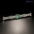 Art Deco green Emerald and round cut moissanite Diamond Bar Brooch
