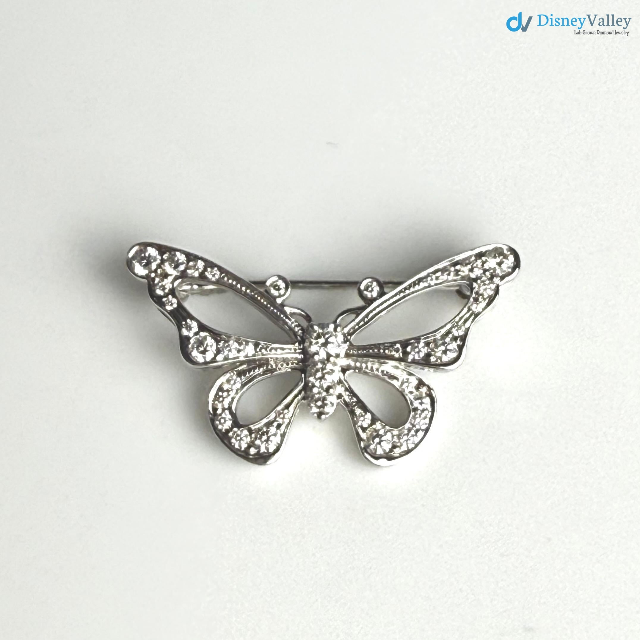 Vintage Butterfly with round cut moissanite Diamond Brooch