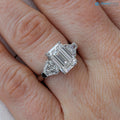 Emerald Cut Three Stone Engagement Ring Calf Cut Side Stones ring - DisneyValley 