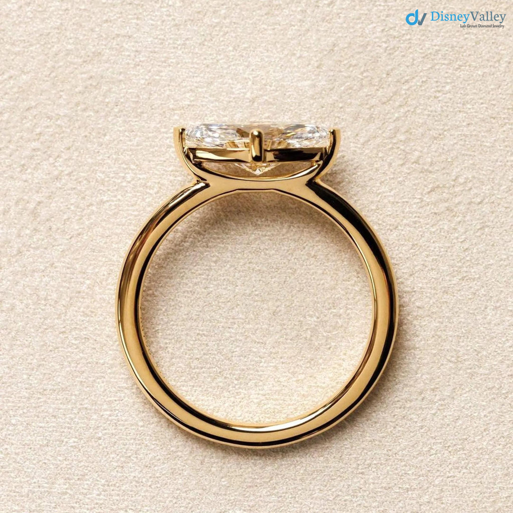Marquise Cut East To West Set Lab Grown Diamond Solitaire Ring - DisneyValley 