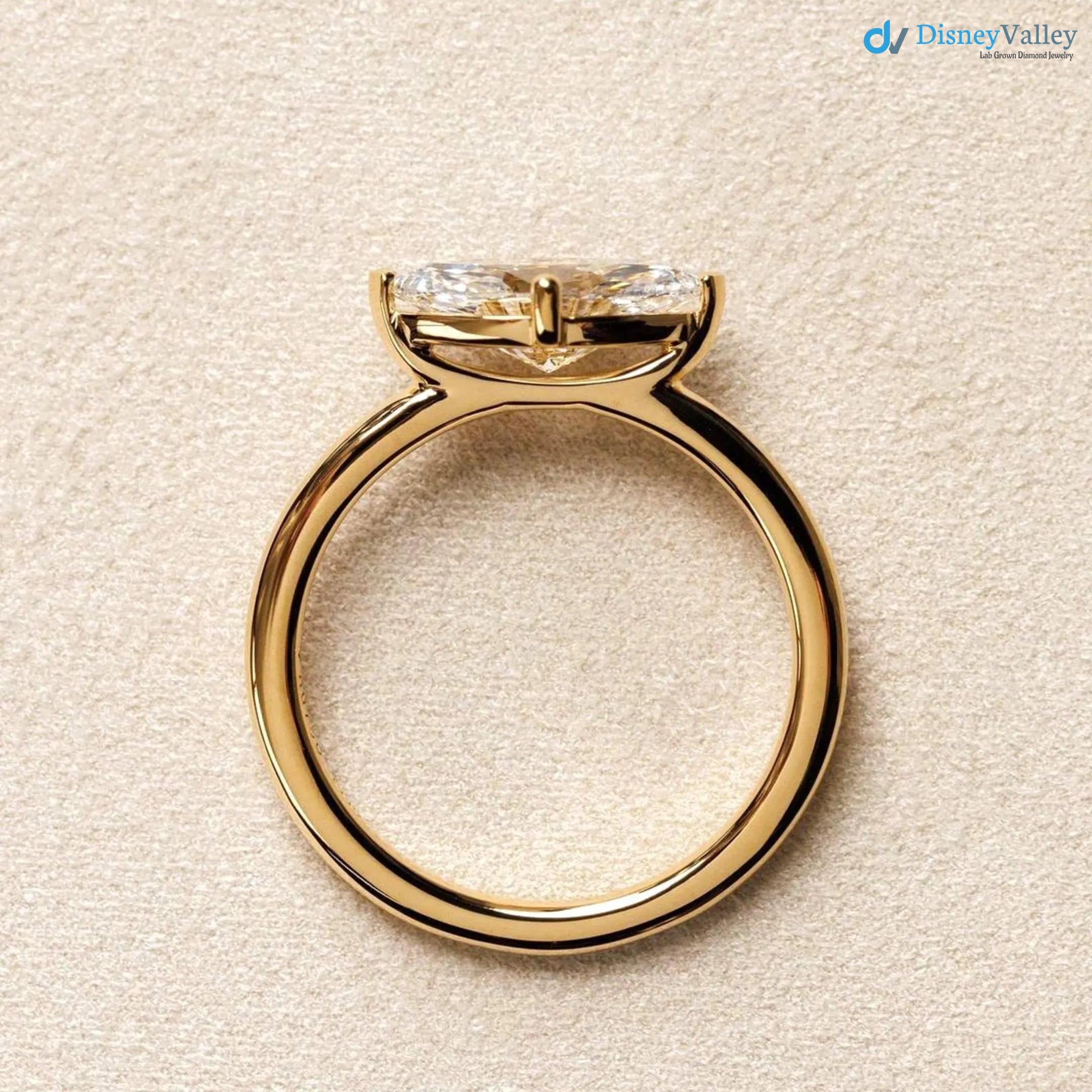 Marquise Cut East To West Set Lab Grown Diamond Solitaire Ring - DisneyValley 