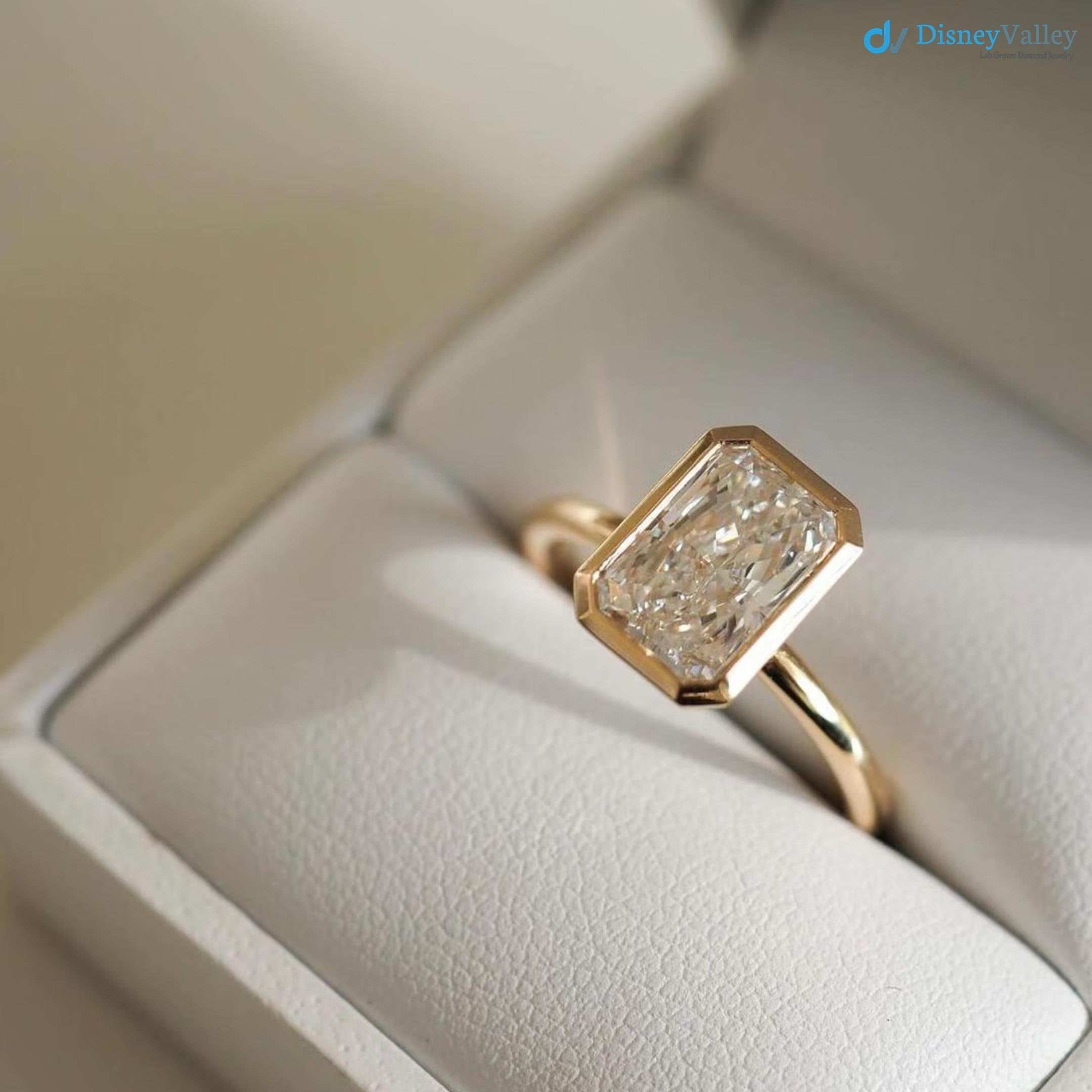 3.00 Ct IGI CERTIFIED Elongated Radiant Cut Lab Grown Diamond Bezel Set Solitaire Engagement Ring - DisneyValley 