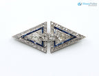 Art Deco dual triangle white Diamond and blue bu Brooch Pin