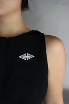 Art Deco dual triangle white Diamond and blue bu Brooch Pin