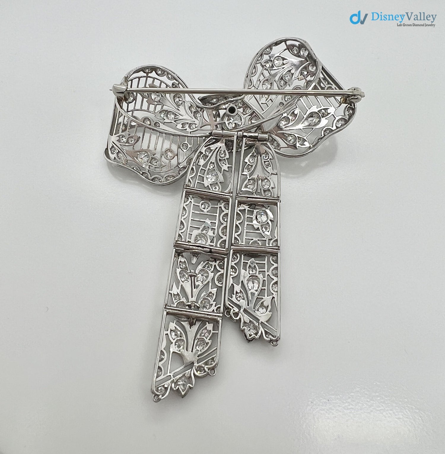 Vintage leaves with bow pin round diamond moissanite brooch