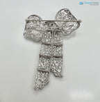 Vintage leaves with bow pin round diamond moissanite brooch