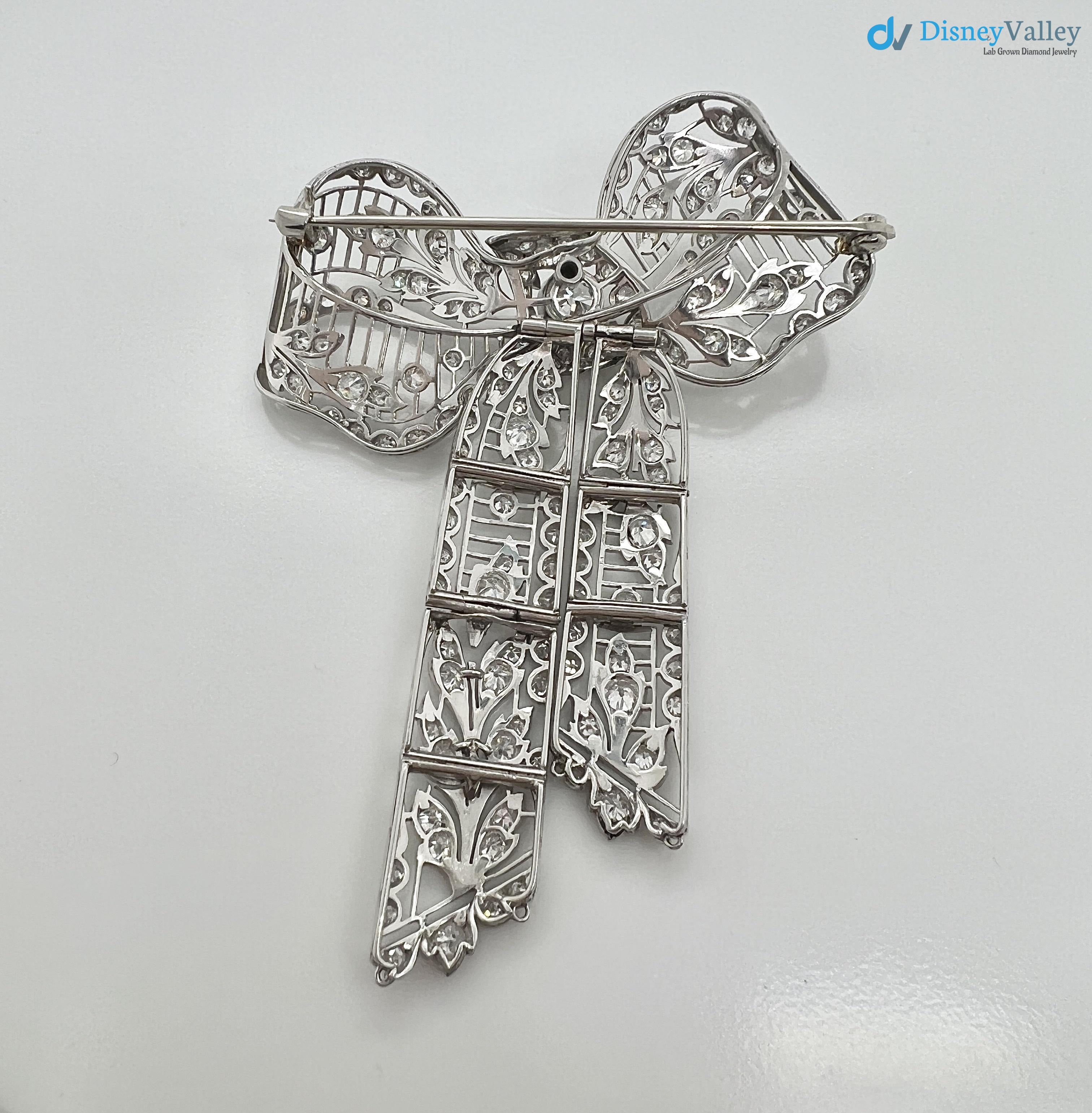 Vintage leaves with bow pin round diamond moissanite brooch