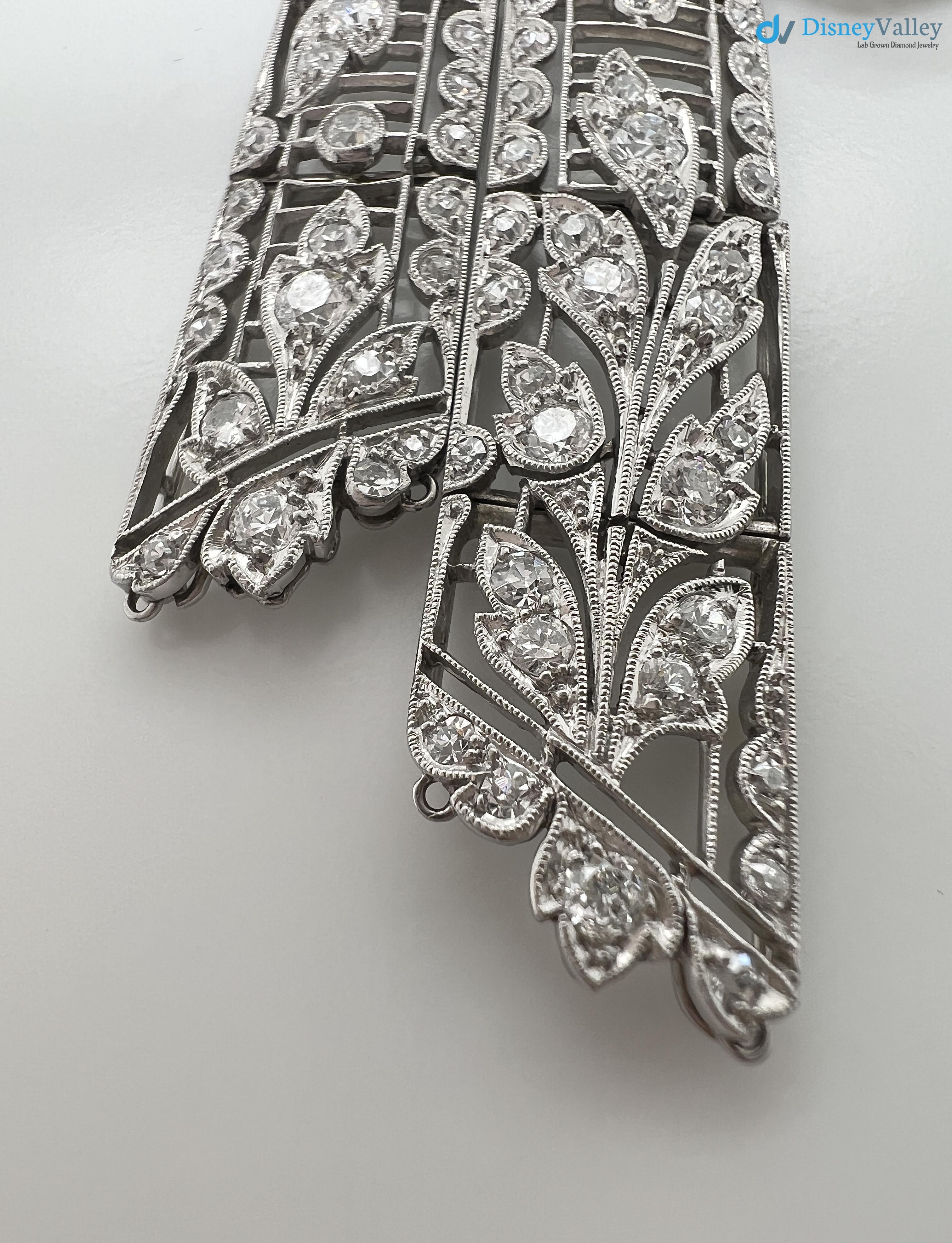 Vintage leaves with bow pin round diamond moissanite brooch