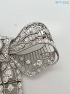 Vintage leaves with bow pin round diamond moissanite brooch
