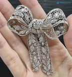 Vintage leaves with bow pin round diamond moissanite brooch