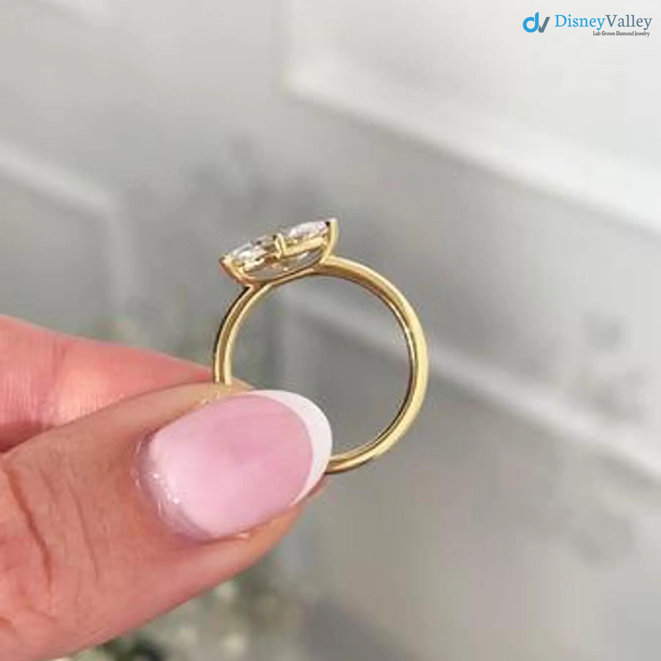 Marquise Cut East To West Set Lab Grown Diamond Solitaire Ring - DisneyValley 