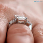 Emerald Cut Three Stone Engagement Ring Calf Cut Side Stones ring - DisneyValley 
