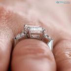 Emerald Cut Three Stone Engagement Ring Calf Cut Side Stones ring - DisneyValley 