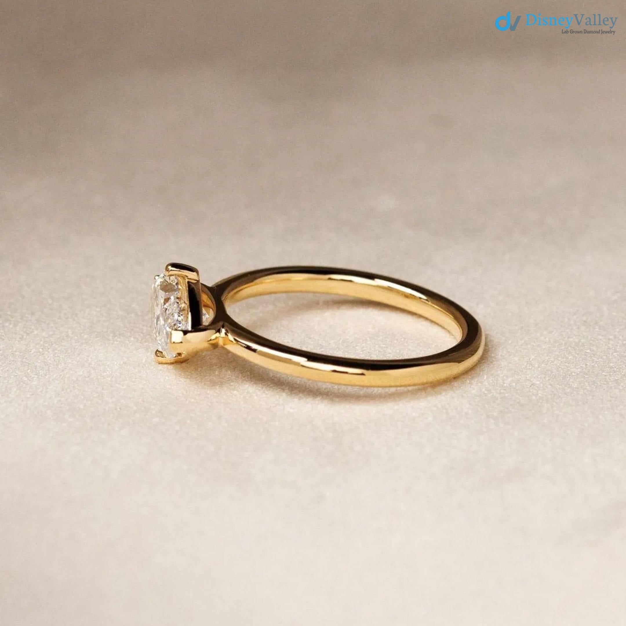 Marquise Cut East To West Set Lab Grown Diamond Solitaire Ring - DisneyValley 