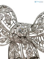 Vintage leaves with bow pin round diamond moissanite brooch