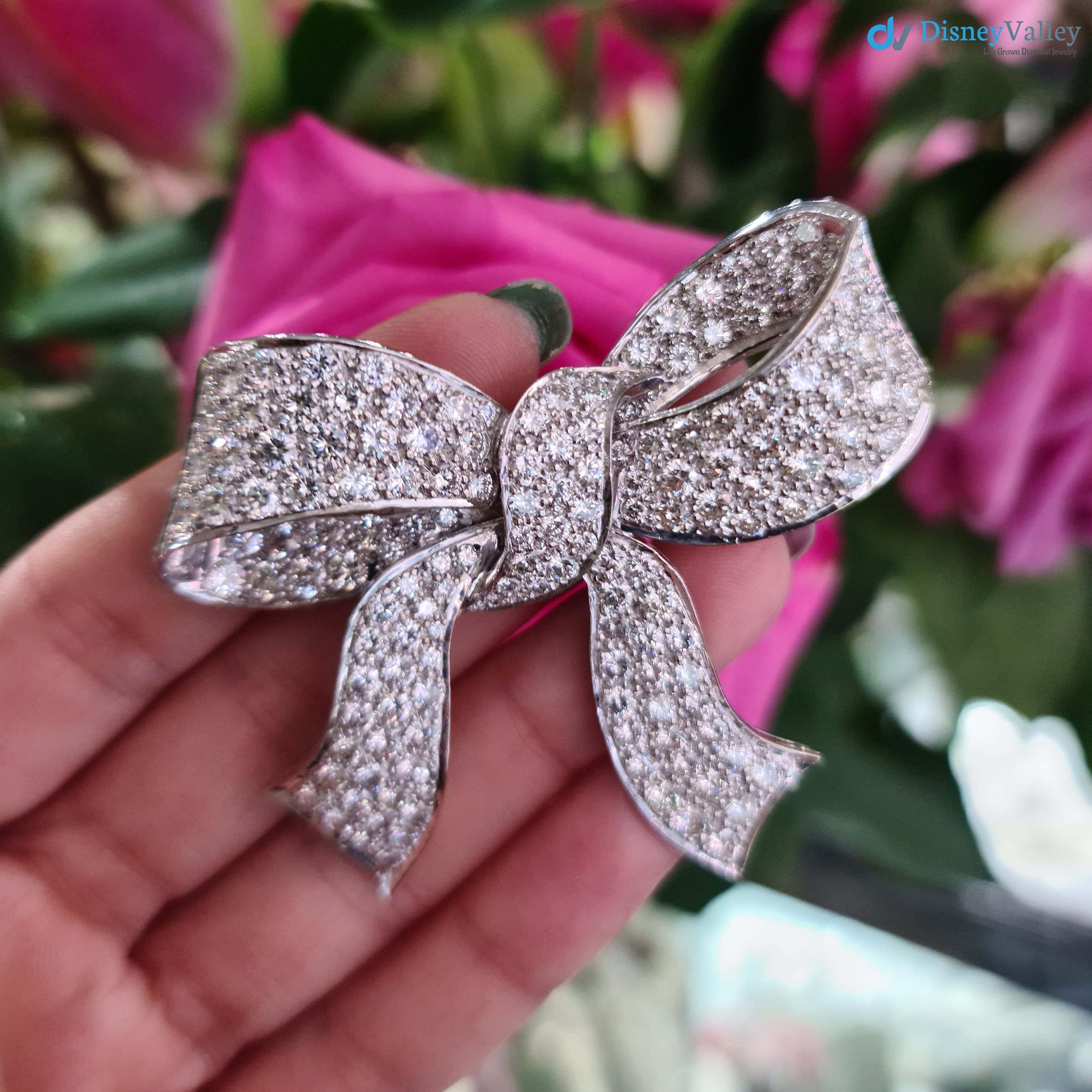 Edwardian Style Gothic Diamond and 925 sterling silver Bow Brooch