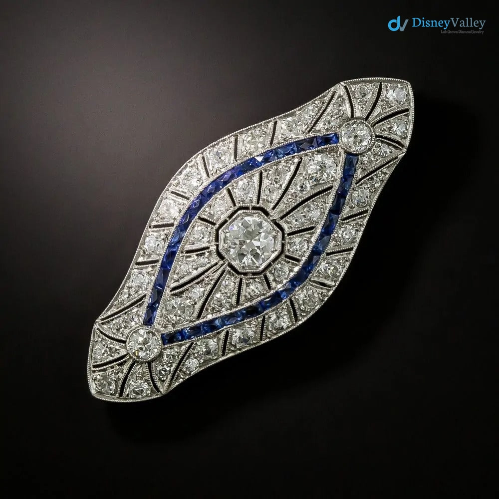 Art Deco Edwardian Diamond and Sapphire Pierced Brooch