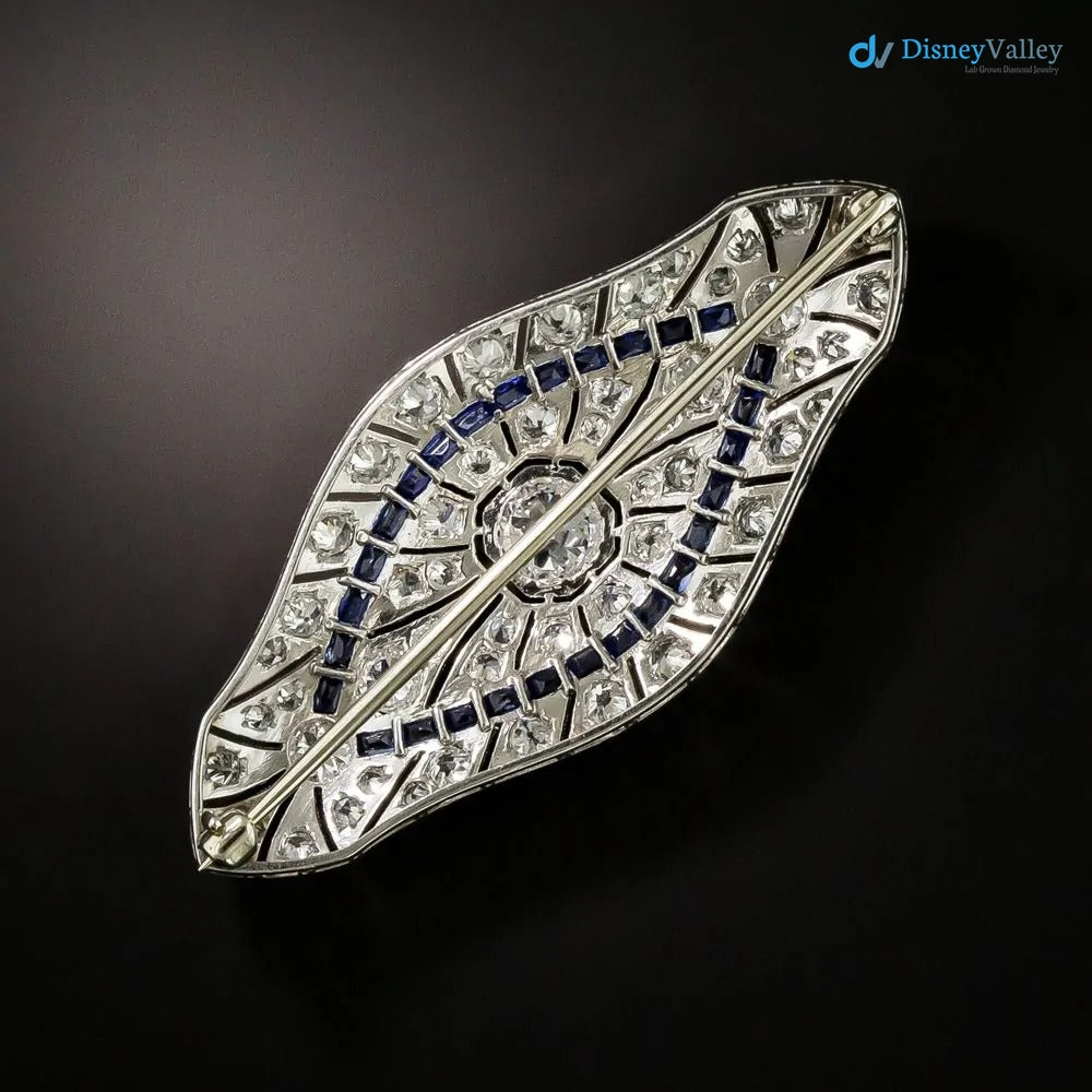 Art Deco Edwardian Diamond and Sapphire Pierced Brooch
