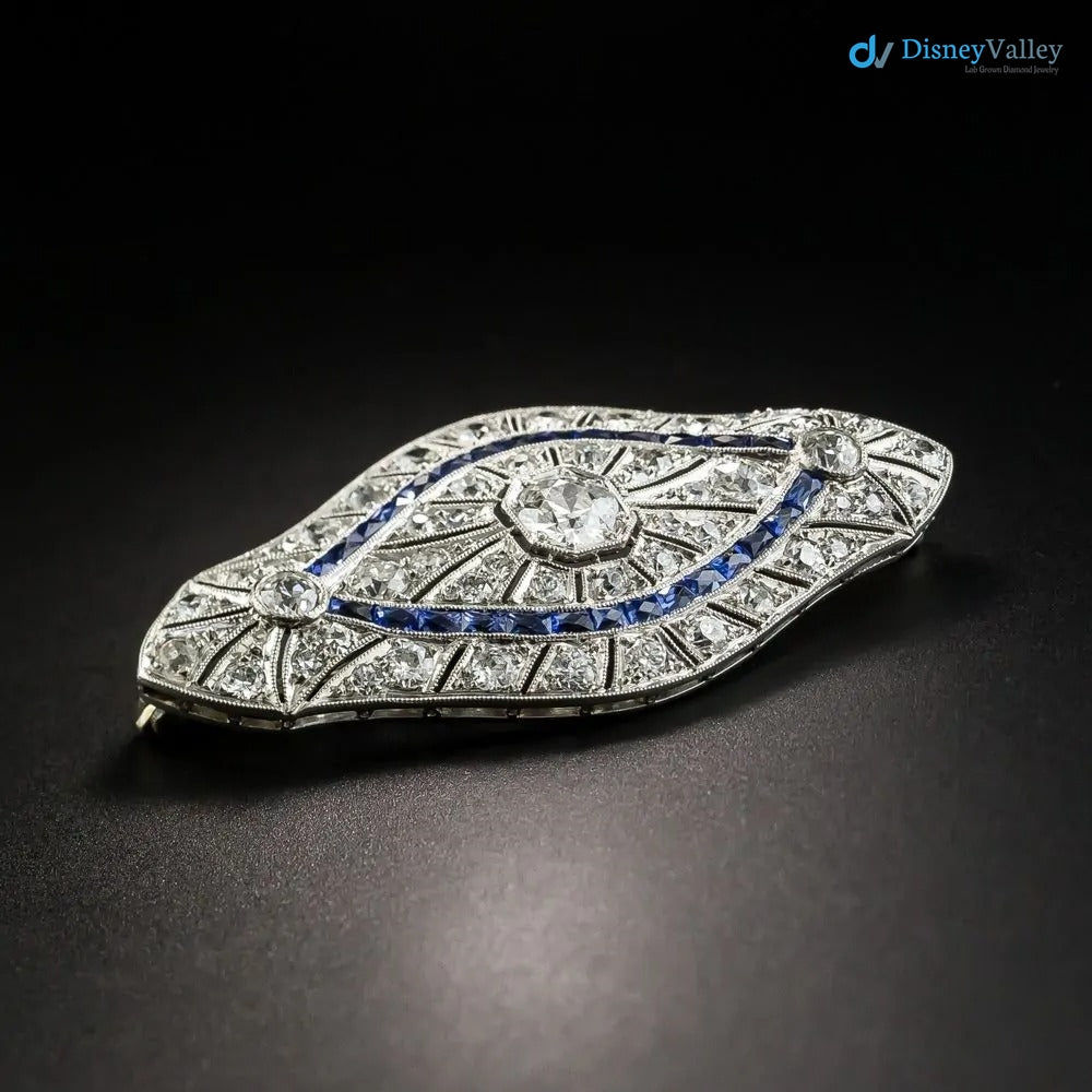 Art Deco Edwardian Diamond and Sapphire Pierced Brooch
